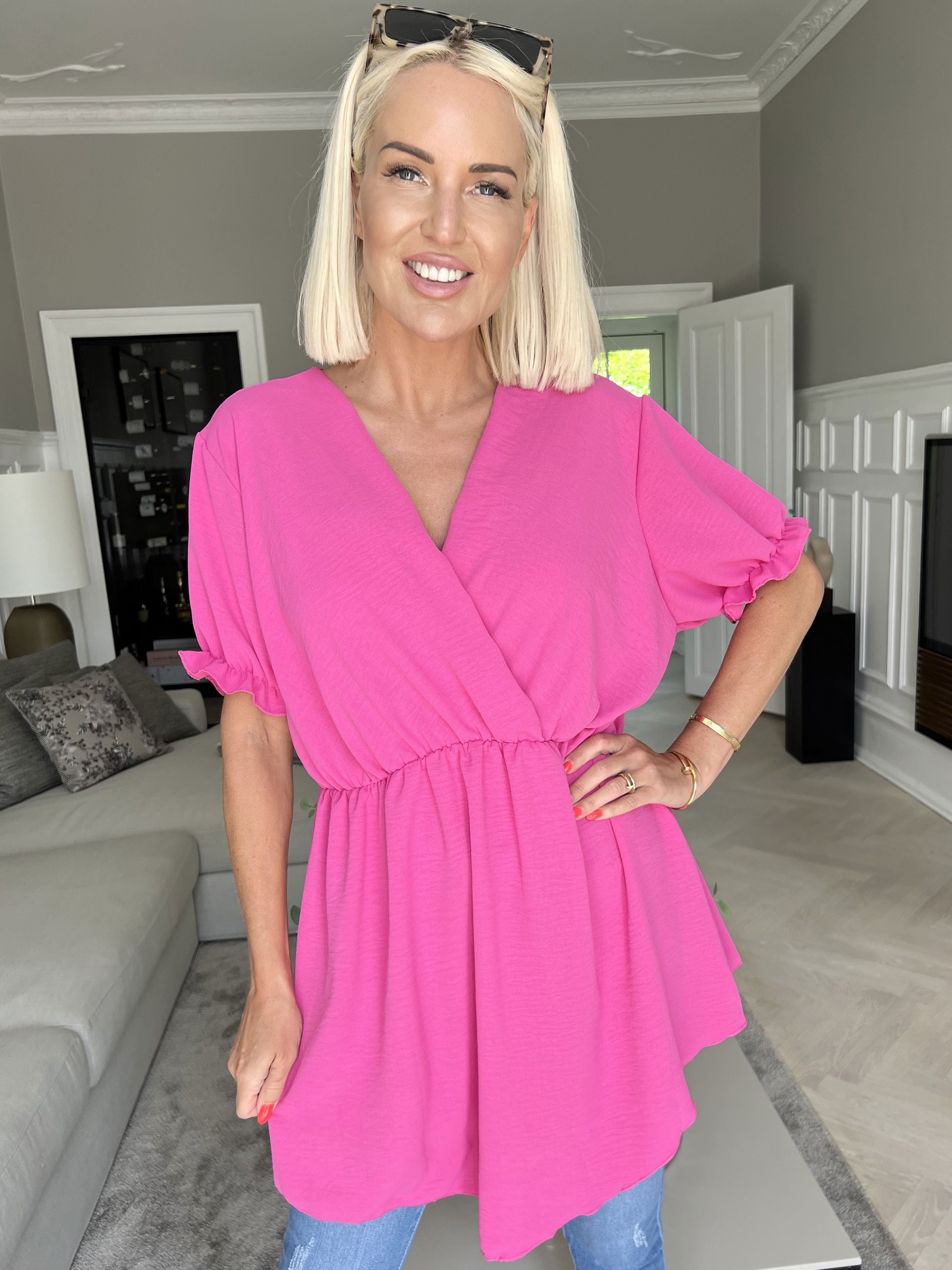 Yda Plain Short Sleeve - Sød bluse med elastik i taljen